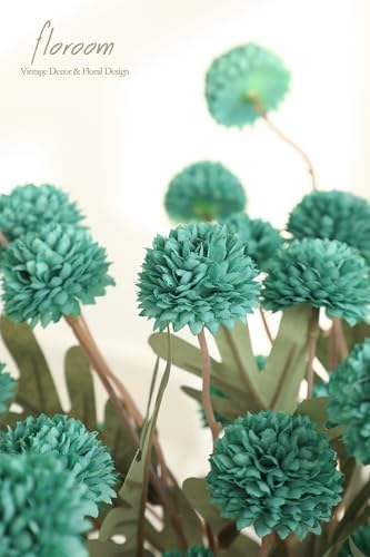 Floroom 5pcs Teal Green Faux Silk Mums Artificial Flowers, Bulk Fake Small Mini Chrysanthemums with Stems for DIY Wedding Centerpieces Floral Arrangements Vase Fillers Home Decorations - Image 5