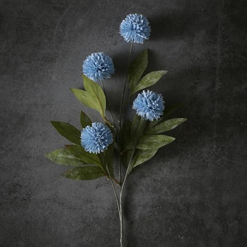 12 Pcs 27"Artificial Pompon Mum Silk Flower Stems for Vase (Dusty Blue) - Image 2
