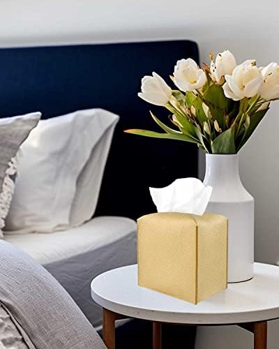 Gold Tissue Box Cover Leather – Tissue Holder with Bottom Belt by JESMINI, Decorative Aesthetic PU Leather Tissue Box Holder for Bathroom Home Office Decor - Image 6