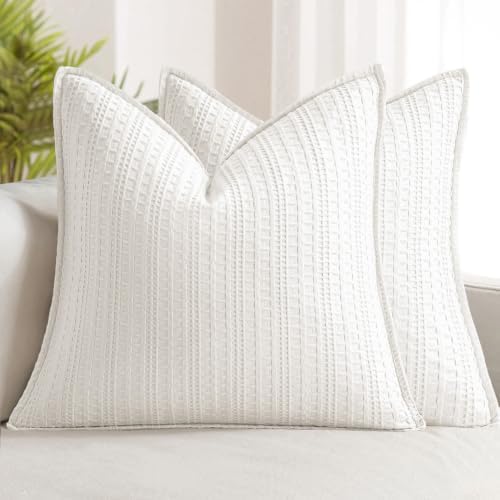 Decorative Waffle Euro Sham Pillow Covers 26x26 White 2 Pack by Woaboy
