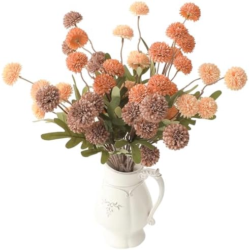 Floroom 9pcs Burnt Orange Taupe Mix Faux Silk Mums Artificial Flowers, Bulk Fake Small Mini Chrysanthemums with Stems for DIY Wedding Centerpieces Floral Arrangements Vase Fillers Home Decorations by Floroom