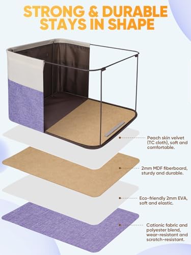 BALEINE 2 Pack Fabric Closet Storage Bins for Shelves, Linen Closet Organizers and Storage, Decorative Baskets for Organizing, Shelf, Clothes, Home, Office (Lavender, 12"x8"x8") - Image 3