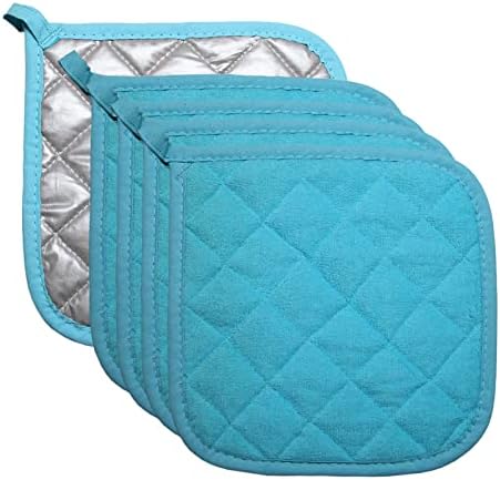 5 PCS Pot Holders for Kitchen, Cotton Potholers with Great Heat Resistance, Hot Pads, Trivets for Cooking and Baking Blue by Unknown