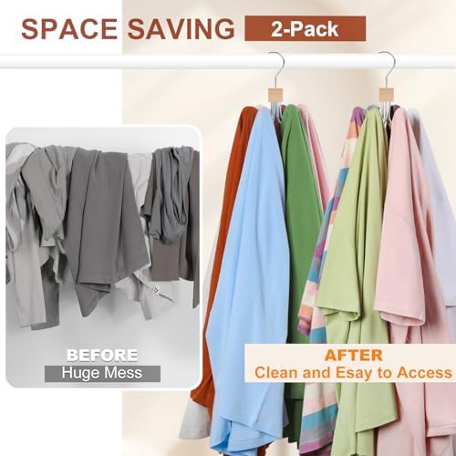 TOPIA HANGER Sweatshirt Hangers 2-Pack with 6 Wooden Balls, Purse Hanger, Scarf Hanger, Wooden Closet Hooks, Handbag Organizer, Bra Hanger, Accessory Organizers for Scarf, Tanktop, Hat, Hoodie CT82N - Image 3
