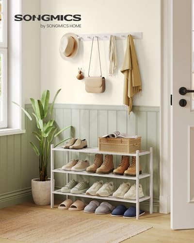 SONGMICS Bamboo Shoe Rack, 3-Tier Stackable Shoe Organizer, for 12-16 Pairs - Image 2