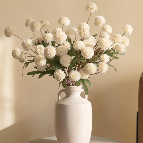 HyeFlora 8 Pcs Fake Mums Kiku Flowers Artificial Bulk, White Faux Silk Flower Arrangements Decor Floral Centerpieces for Tables Artificial Fall Flowers for Vase DIY Bouquet Coffee Dining Home - Image 4