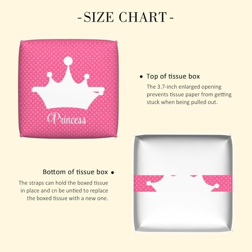 Leather Tissue Box Holder Pink Princess Crown Tissue Box Cover Square Waterproof Tissue Holder Organizer Modern Napkin Holder for Bedroom Dresser Night Stand Office Desk - Image 3