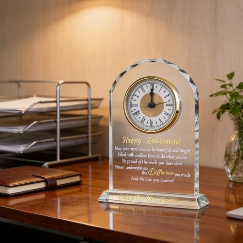 Happy Retirement Gift for Women & Men, Glass Desk Clock Keepsake Funny Retired Plaque Gifts for Friends Boss Teacher Coworker Nurse - Image 3