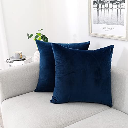 NiNi ALL Navy Blue Velvet Throw Pillow Covers 18x18 Pack of 2 Decorative by NiNiALL