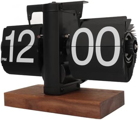 Vintage Auto Flip Down Clock - Mechanical Digital Desk Clock with Solid Walnut Wood Base - Battery Operated Retro Table Clock for Home, Office Decor & Unique Gift by Yulatik