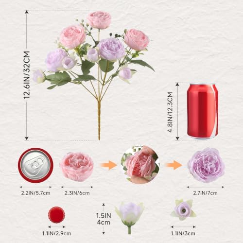 Luyue 2 Packs Pink Peonies Artificial Flowers Faux Peony Bouquet Fake Pink Flowers for Vase Silk Floral Arrangements for Table Centerpiece Wedding Decoration Indoor Autumn Home Decor - Image 2