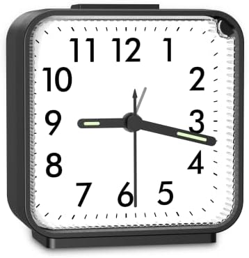Analog Alarm Clock, Bedside Clocks Battery Powered, Silent Non Ticking Travel Clock with Night Light, Snooze, Easy Set, Clock for Heavy Sleepers Kids Elder Travel Bedroom Office by JXTZ