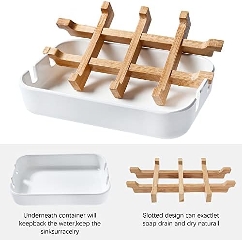 Bamboo Soap Holder for Bar Soap - White Bathroom Soap Dish, Shower & Sink Use - Image 2