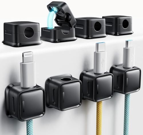 Cord Organizer Holder, 8 Pack Magnetic Desk Cable Clips Management, Hide Phone Charging Cable Keeper, Strong Adhesive Wire Charger Holder for Nightstand, Kitchen Appliances, Office Supplies by smofish