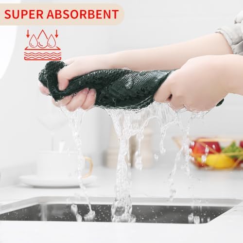 Homaxy 100% Cotton Waffle Weave Kitchen Dish Towels 4-Pack, Blackish Green - Image 3