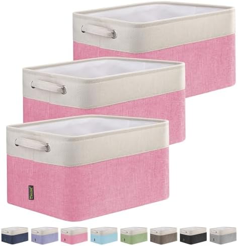 BALEINE 3 Pack Fabric Closet Storage Bins for Shelves, Linen Closet Organizers and Storage, Decorative Baskets for Organizing, Shelf, Clothes, Home, Office (Pink, 15''x11''x9.5'') by BALEINE