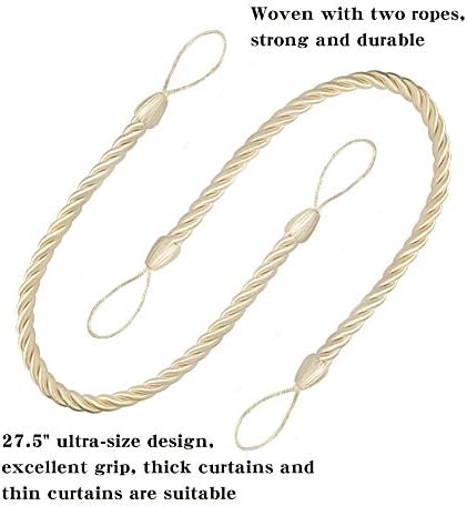 BEL AVENIR Curtain Tiebacks Ropes Tie-Backs,Handmade Holdbacks(Beige,2P) - Image 3