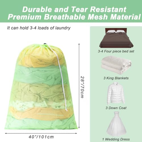 2 Pack Mesh Travel Laundry Bag 28" x 40"Extra Large Dirty Clothes Organizer - Image 2