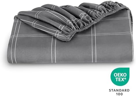Bare Home Fitted Sheet - 1800 Ultra-Soft (King, Modern Plaid - Grey/White) - Image 5