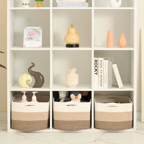 ICERZCZ Large Storage Baskets for Organizing Shelves, Woven Cotton Rope Bins for Baby Nursery Organization, Book Toy Towel Organizer, 17"x13"x9.5", 3 Packs, Gradient Brown - Image 5