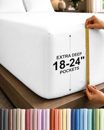 CGK Extra Deep Cal King Single Fitted Sheet Only - White by CGKUnlimited