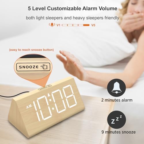 DreamSky Wooden Digital Alarm Clock for Bedroom with RGB Large Numbers - Image 6