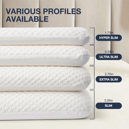 Thin Memory Foam Pillow for Stomach Sleepers - King 1.75 inch Inch Low Profile Flat Pillows for Sleeping, Slim Odorless Foam Pillow and Case with 37% Rayon derived from Bamboo, Standard Size - Image 4