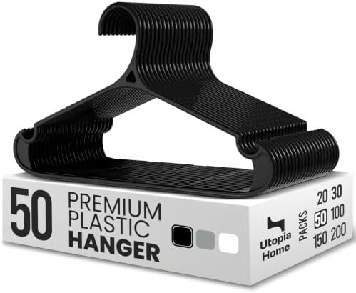 Utopia Home Plastic Hangers 50 Pack – Non-Slip with Pants Bar Black by UTOPIAHOME