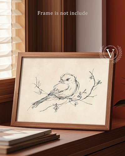 Vodefoad Vintage Sketch Bird Canvas Wall Art Minimalist Bird Sketch Art Prints Painting Retro Antique Nature Line Drawing Wall Picture Farmhouse Beige Decor for Gallary, Bedroom, Bathroom, Office, Desktop Decor - 8x10Inch Unframe - Image 2