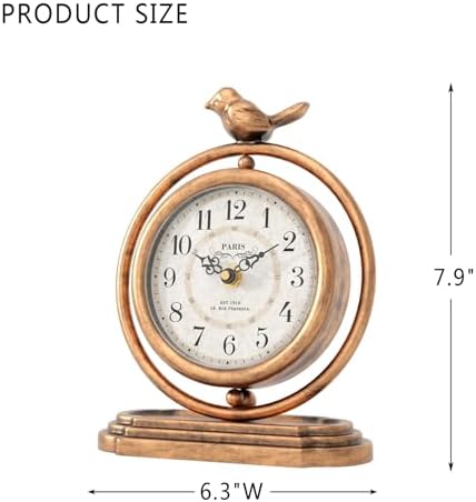 Gold Vintage Table Clock with Bird, European Retro Mantel Clocks - Image 2