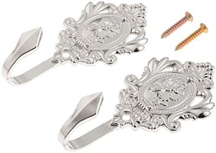 Curtain Tiebacks Small Lightweight Hooks, Vintage Silver Rose Pattern, 2Pcs by Hicello