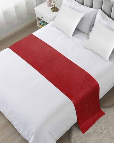 Farmhouse Red Linen Bottom Bed Runners for Bedroom Hotel,Decorative Bedding Scarf Vintage Burlap Christmas Bed End Blanket Bedding Runner Scarves for Queen Size Bed,94x20in by ZFUNCING