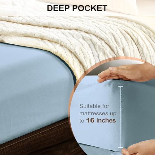 FreshCulture Queen Fitted Sheet - Hotel Quality, Ultra Soft & Breathable Brushed Microfiber, Deep Pocket, Cooling Fitted Sheets for Queen Size Bed (Sky Blue) - Image 4