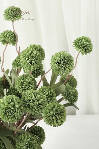 Floroom 5pcs Olive Green Faux Silk Mums Artificial Flowers, Bulk Fake Small Mini Chrysanthemums with Stems for DIY Wedding Centerpieces Floral Arrangements Vase Fillers Home Decorations - Image 3