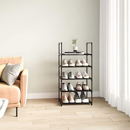 5-Tier Stackable Shoe Rack, Narrow Shoe Stand for 10-12 Pairs Shoe and Boots Organizer Storage Shelf Space Saving for Closet, Entryway and Hallway(Black) - Image 4