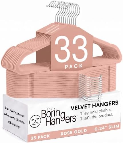 33 Pack Rose Gold Velvet Hangers Non Slip, Felt Hangers by TheBoringHangers