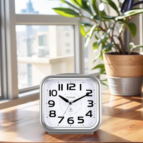 Tinload 5.5" Large Analog Alarm Clock Silent Non Ticking, Gentle Wake, Beep Sounds, Increasing Volume, Battery Operated Snooze and Manual Light, Easy Set - Image 3