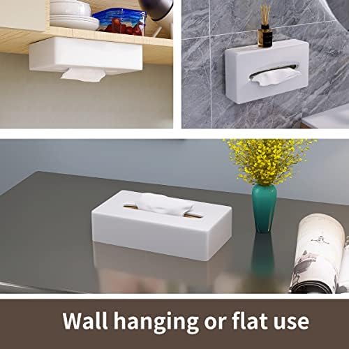 Y-in Hand Tissue Box Cover, Rectangular White Wall Mounted Facial Paper Holder Dispenser, Prefert for Storage on Bathroom Vanity, Kitchen, Night Stand, Countertops Office and Car. - Image 6