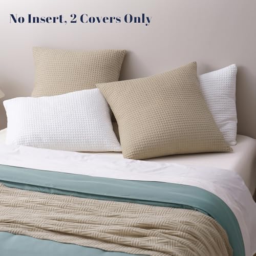 PHF Ultra Soft Waffle Weave Euro Shams 26" x 26", Khaki, No Insert - Image 3