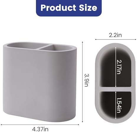 Diatomite Toothbrush Holder for Bathroom Counter, 2-Slot Toothpaste Organizer, Quick Drying Stand for Electric Brush, Grey, 4.37 x 3.9 in - Image 2