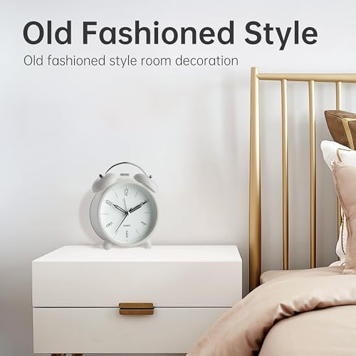 Twin Bell Loud Alarm Analog Alarm Clock, 4 inch Super Silent Non Ticking Small Clock with Night Light, Battery Operated, Simple Design, Old Fashioned, for Heavy Sleeper, Bedroom, Bedside, Desk, White - Image 5