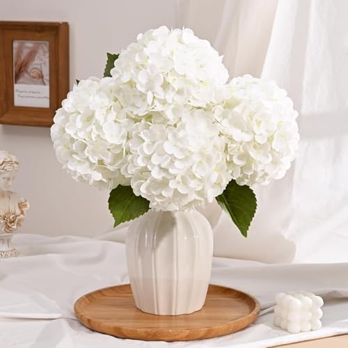 Yastouay 6 Pcs Real Touch Hydrangea Artificial Flowers, White by Yastouay