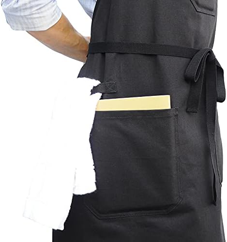 Black Kitchen Apron for Cooking, with Pockets & Towel Loop - Image 6
