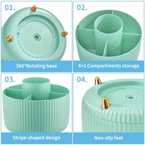 Marbrasse Desk Organizer, 360-Degree Rotating Pen Holder, Desk Organizers and Accessories with 5 Compartments Pencil Holder, Art Supply Storage Box Caddy for Office, Home (Mint Green) - Image 4