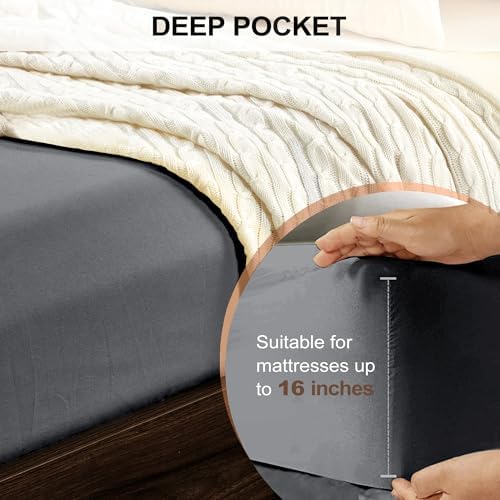 FreshCulture Twin XL Fitted Sheet Only - Hotel Quality Fitted Sheet - Ultra Soft & Breathable - Brushed Microfiber - Deep Pocket - Cooling Fitted Sheets for Twin XL Size Bed (Charcoal Gray) - Image 4