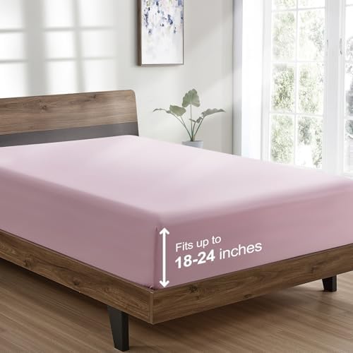FreshCulture Twin XL Fitted Sheet Only - Hotel Quality Ultra Soft & Breathable Brushed Microfiber Fitted Sheet with 21 Inch Deep Pockets - Fits Twin XL Size Bed (Dusty Pink) by FreshCulture
