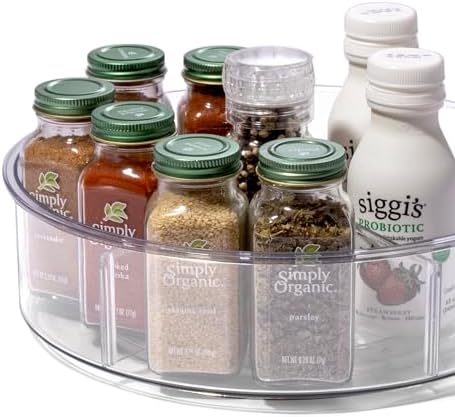 BINO Plastic Round Turntable Organizer with 6 Compartments - Clear | Spinning Divided Turntable Container | Rotating Organizer Storage for Bottle Condiments Fridge Kitchen Counter Pantry Bathroom - Image 6