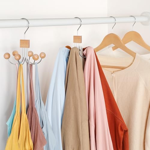 TOPIA HANGER Sweatshirt Hangers 2-Pack with 6 Wooden Balls, Purse Hanger, Scarf Hanger, Wooden Closet Hooks, Handbag Organizer, Bra Hanger, Accessory Organizers for Scarf, Tanktop, Hat, Hoodie CT82N - Image 6