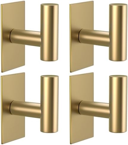 VAEHOLD Wall Towel Hooks, Heavy Duty Sticky Holder Waterproof Towel Hooks for Hanging Coat, Clothes, Closet Hook Wall Mount for Kitchen (Gold, 4 Pack) by VAEHOLD