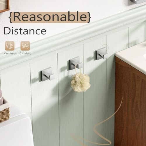 KOKOSIRI Bath Towel Hook Wall Mount Square Robe Hook Coat Hook Bathroom Kitchen Garage Heavy Duty SUS 304 Stainless Steel 3 Pack Brushed Nickel B1010BR-P3 - Image 4